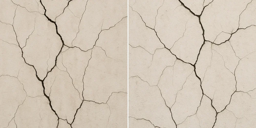 Close-up of plaster cracks on interior wall surface